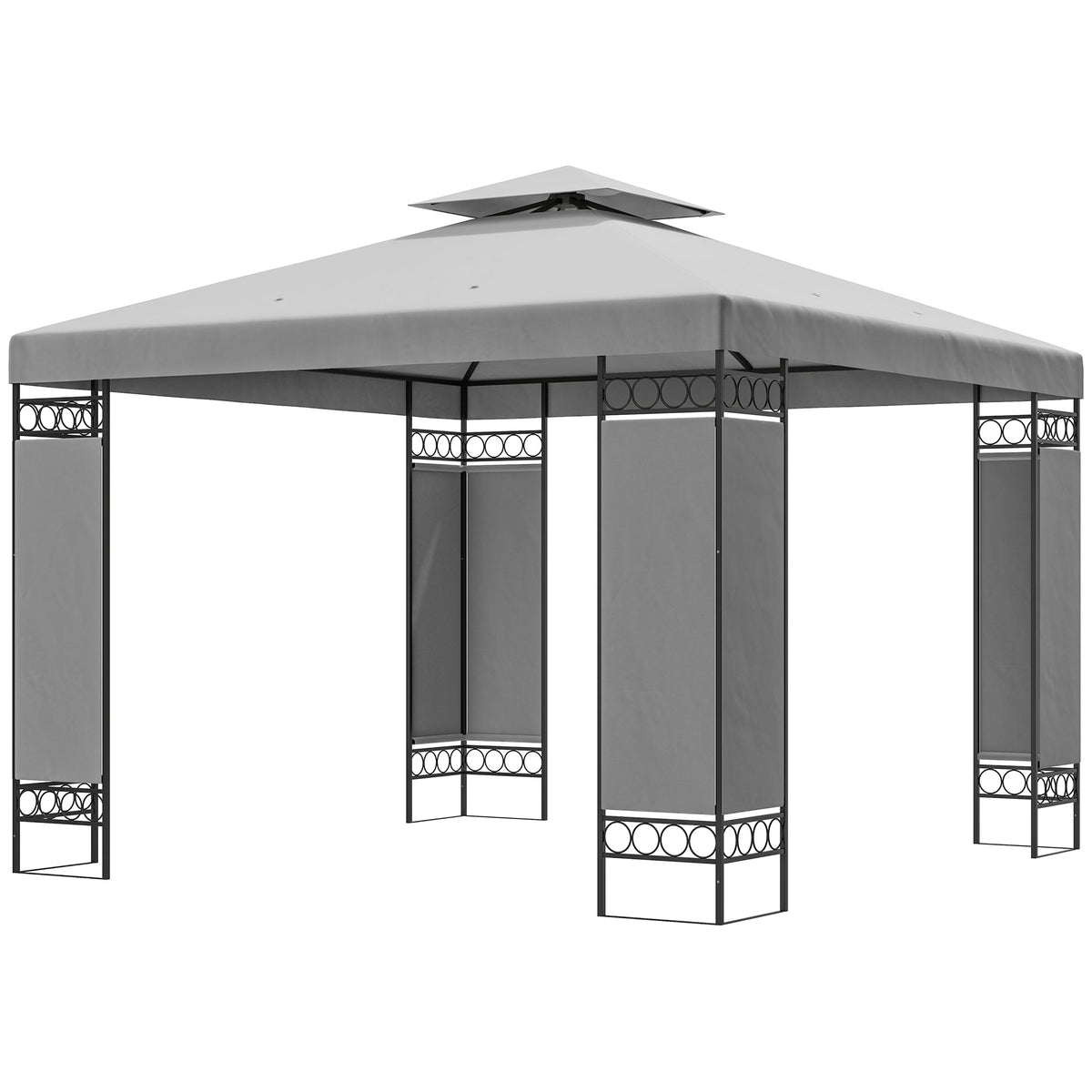 10 x 10 ft Canopy Gazebo with Double Roof and Screen Panels, Light Grey — product view 2