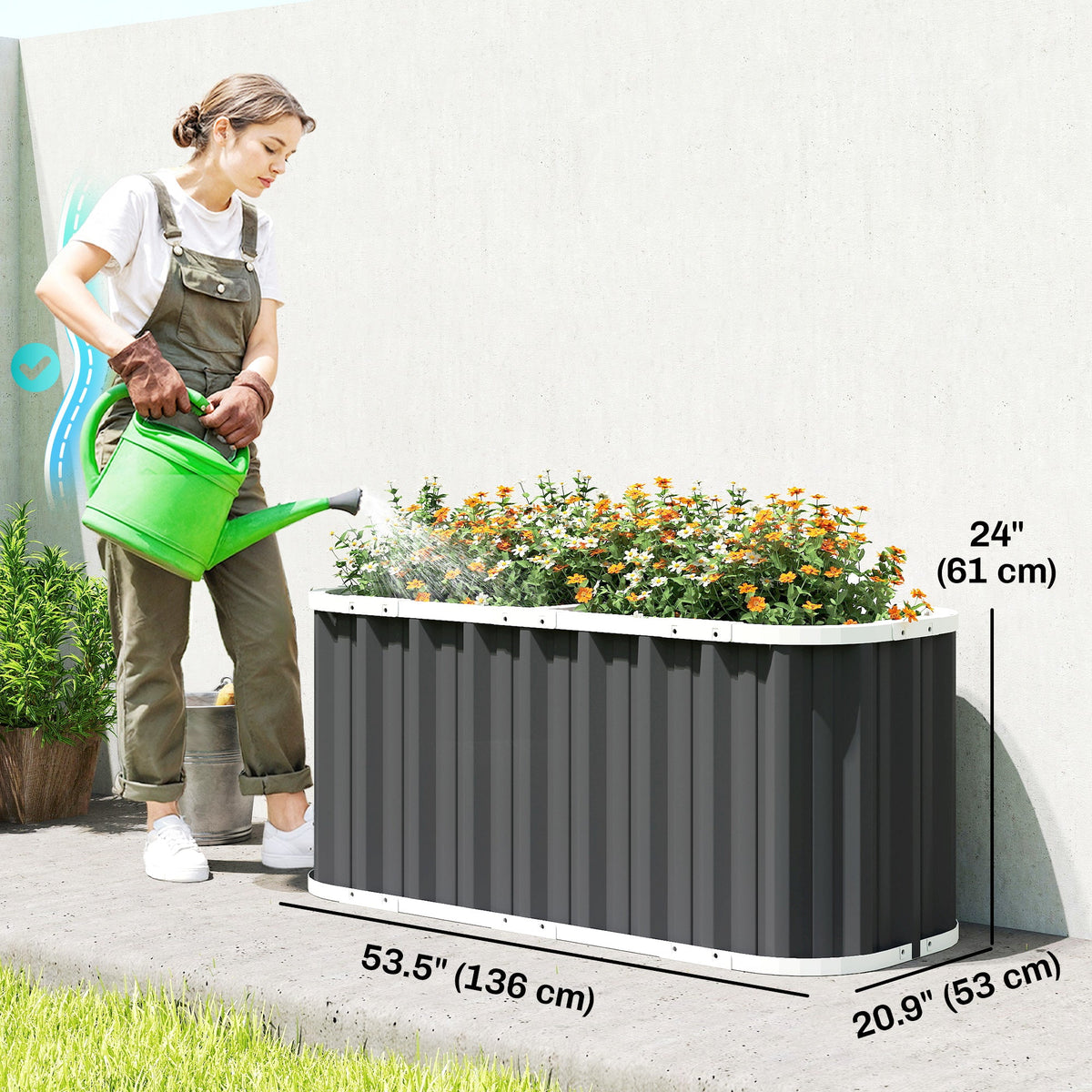 5' x 2' x 2' Galvanized Raised Garden Bed with Gloves, Dark Grey — product view 5