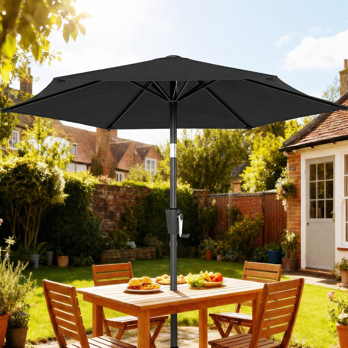 2 m Garden Parasol with Crank Handle, Tilt Function & UV30+, Black — product view 4