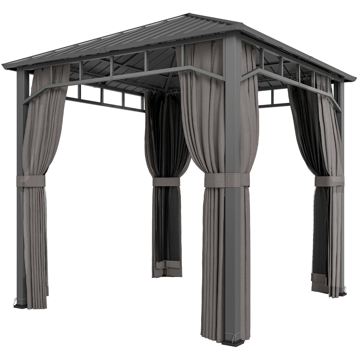 2.5 x 2.5 m Hardtop Gazebo with Galvanised Roof, Netting & Curtains, Dark Grey — product view 2