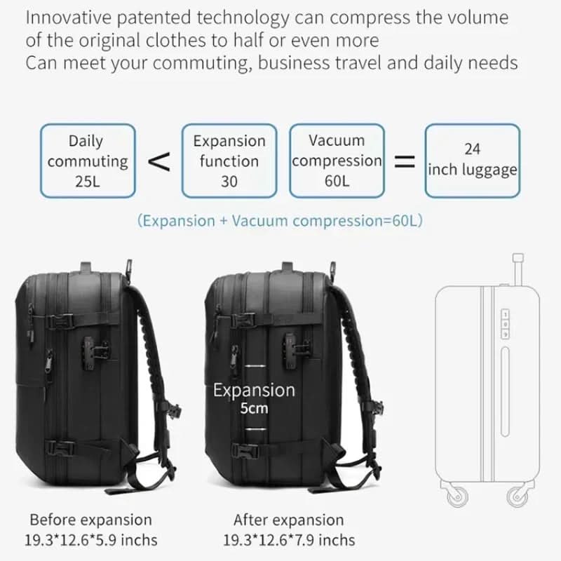 LoungeYard | Compressible travel backpack with laptop compartment — product view 4