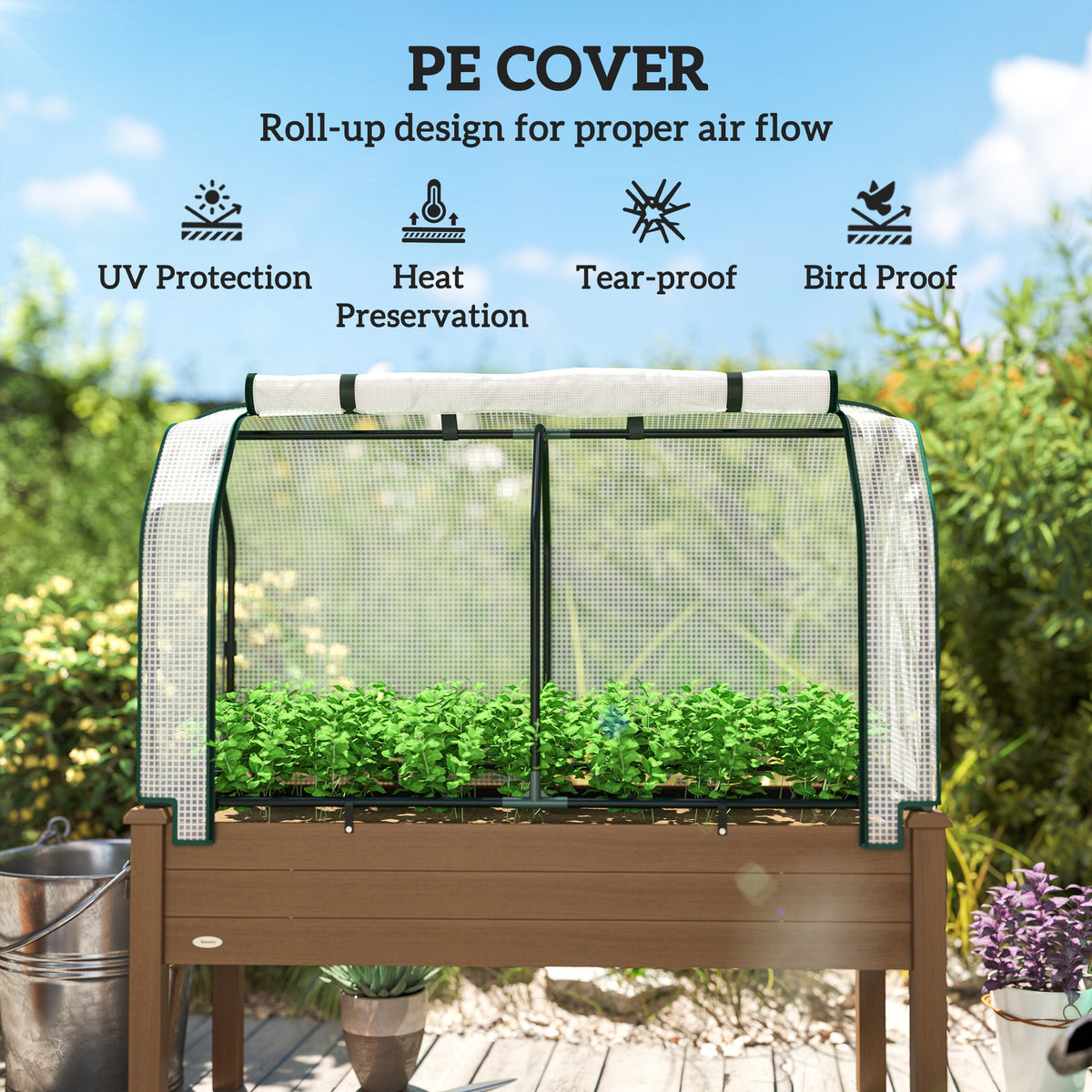 48" x 22" x 46" Raised Garden Bed with PE Cover, Brown — product view 6