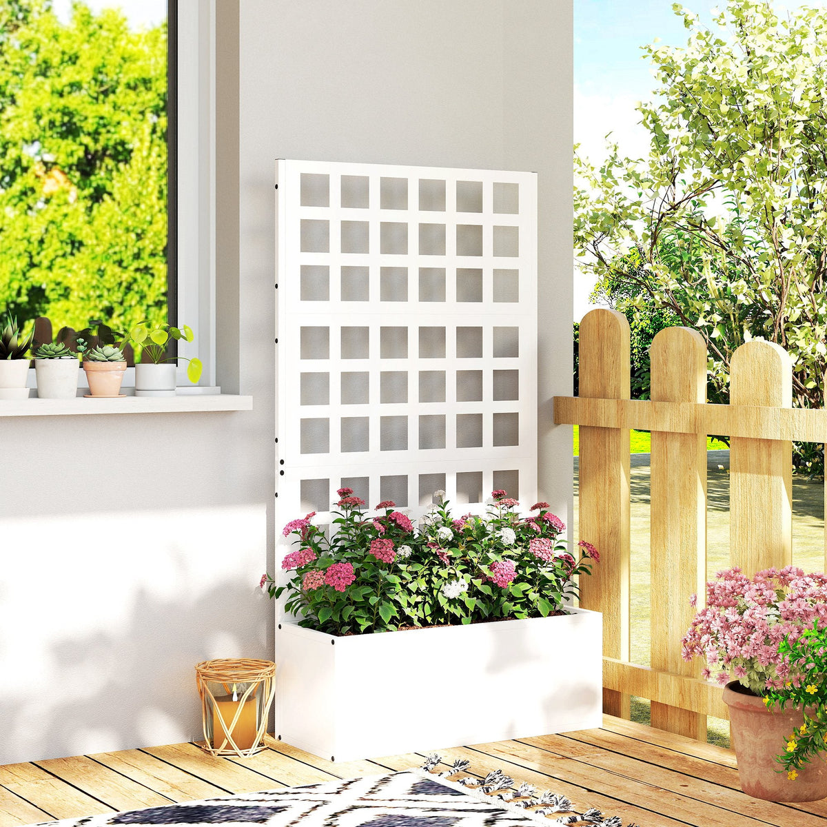 24" x 9" x 44.5" Raised Garden Bed with Trellis and Drainage, White — product view 4