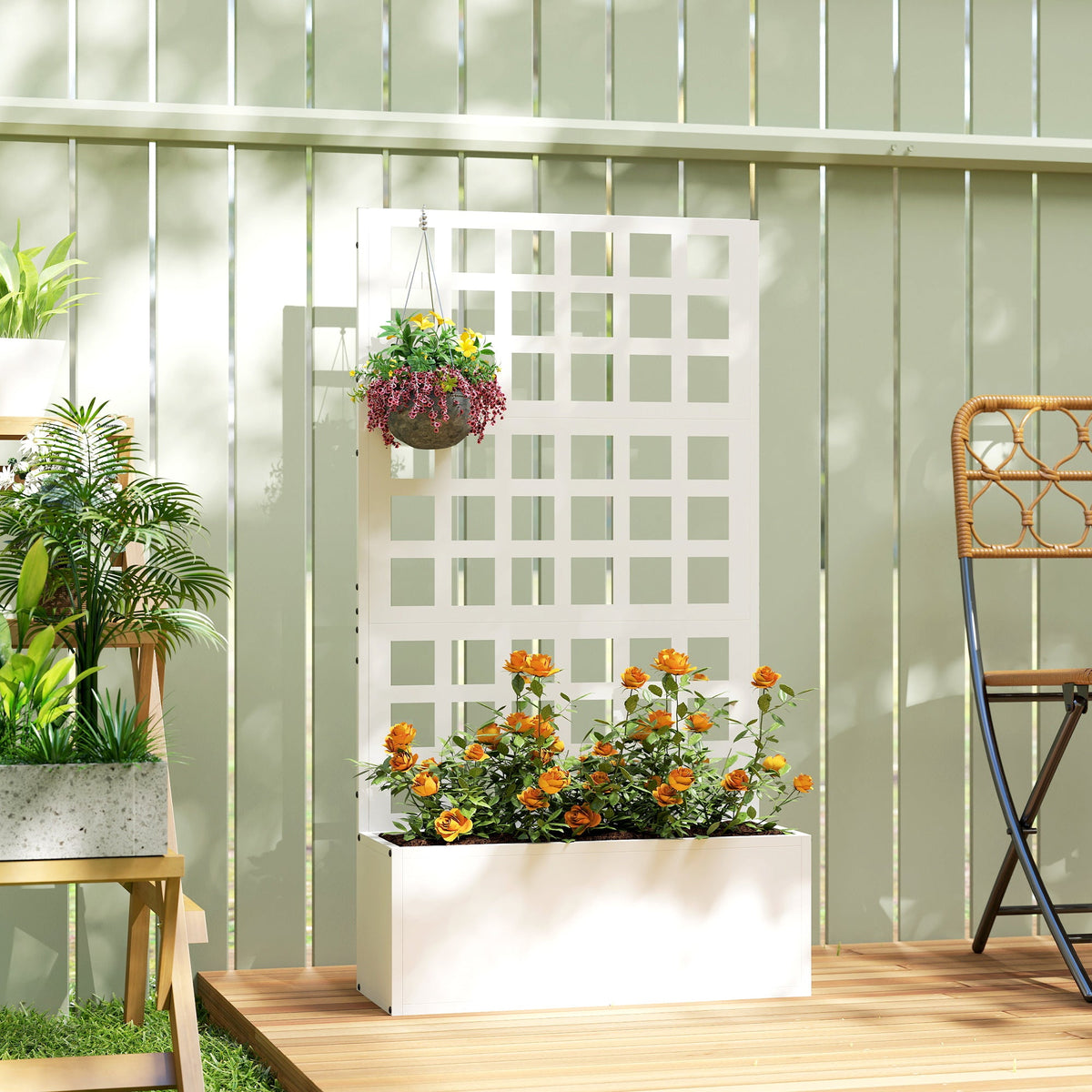 24" x 9" x 44.5" Raised Garden Bed with Trellis and Drainage, White — product view 3