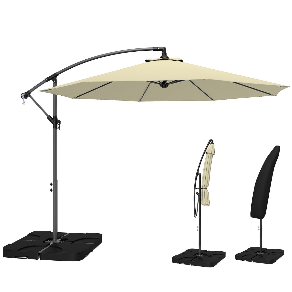 3 m Cantilever Parasol with Weights, Cover & Cross Base, Sand — product view 2