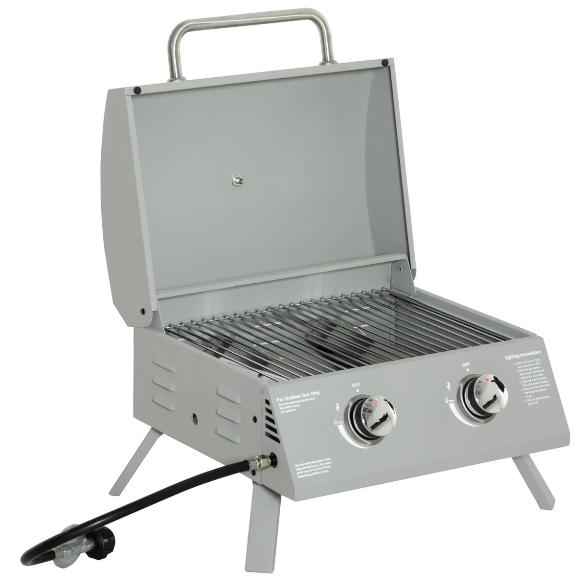 2 Burner Portable Propane Gas Grill with Foldable Legs, Silver — product view 2
