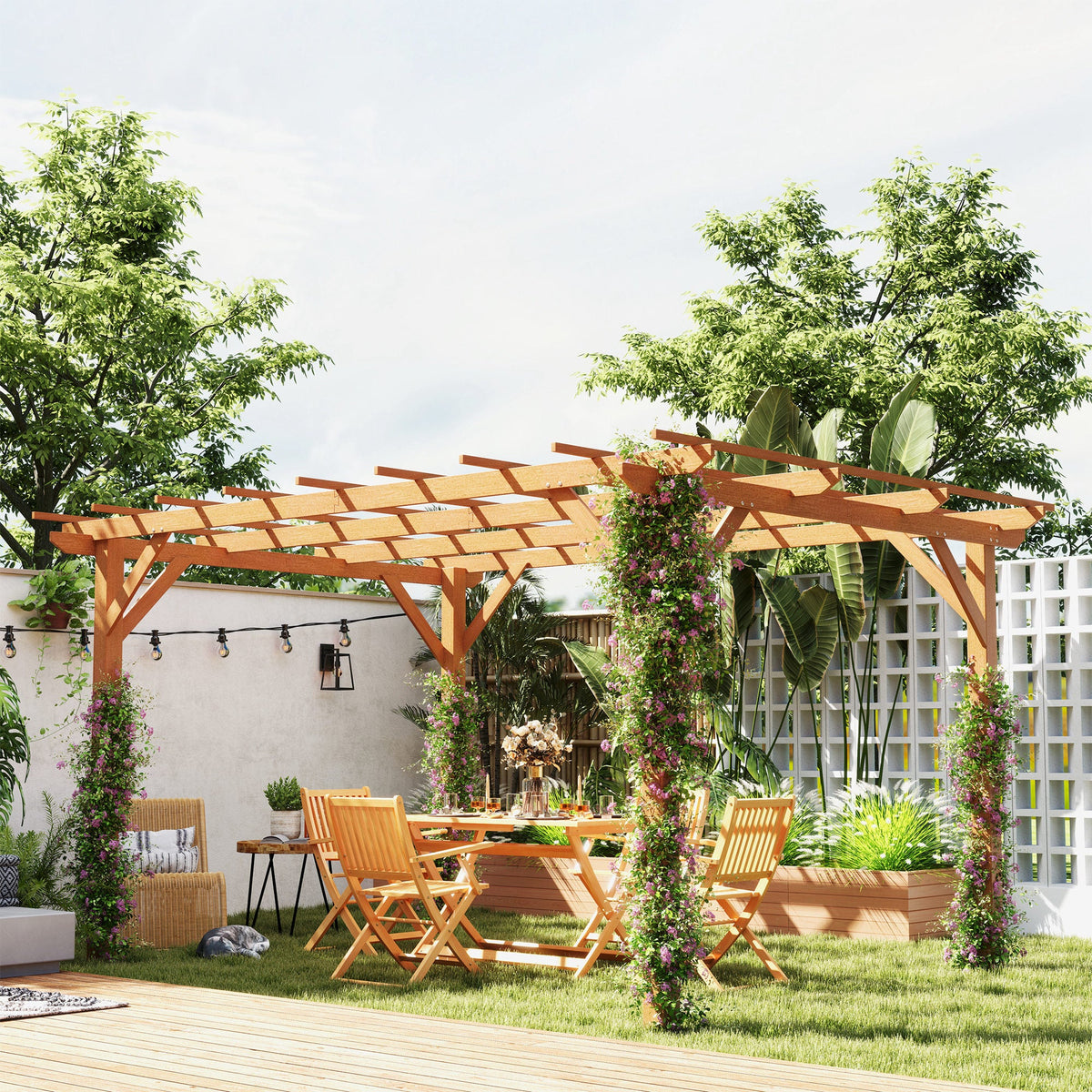 PerArbor 10' x 13' Wood Pergola for Climbing Plant Support and Patio Parties, Dark Brown — product view 3