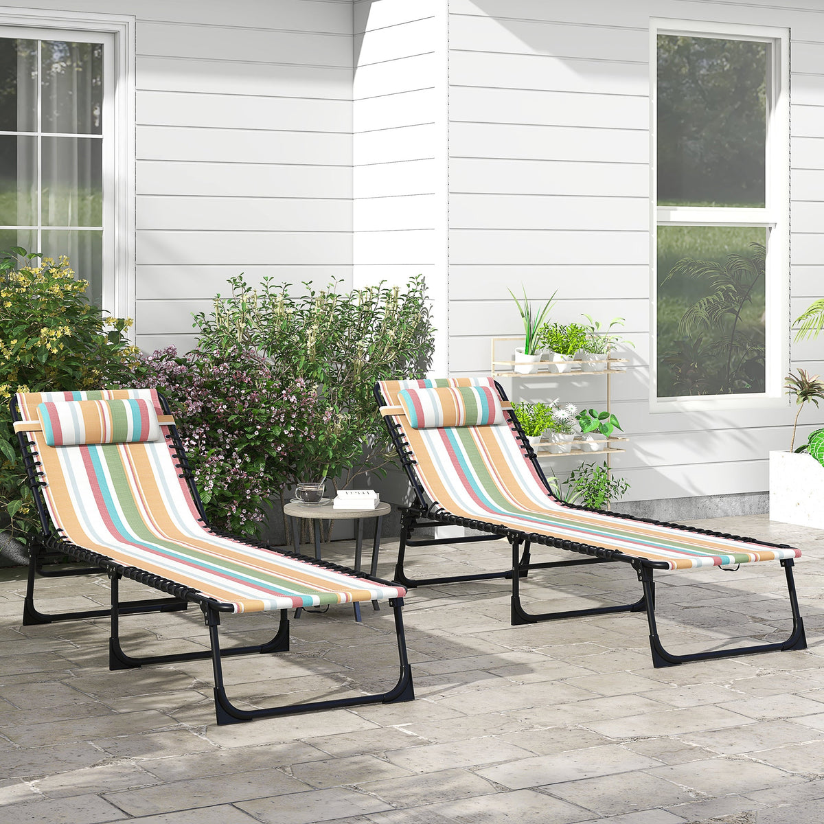 2-Piece Folding Chaise Lounge Set with 4-Position Reclining Back & Breathable Mesh Seat for Poolside and Beach — product view 4