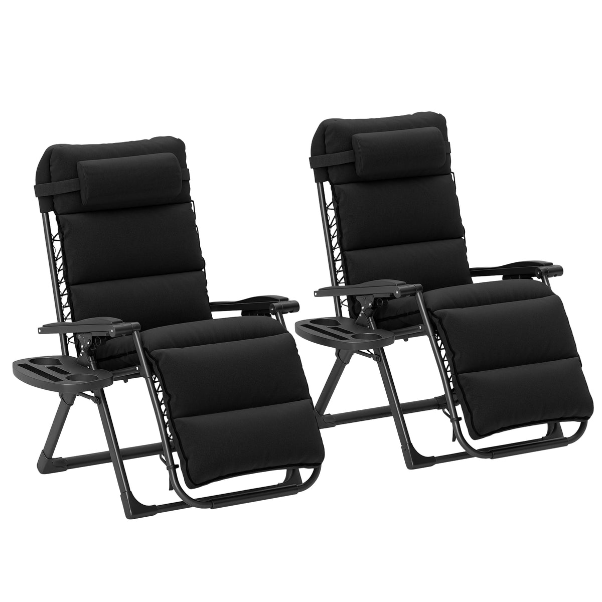 Set of 2 Zero Gravity Chairs with Cup and Phone Holder Tray, Black — product view 1