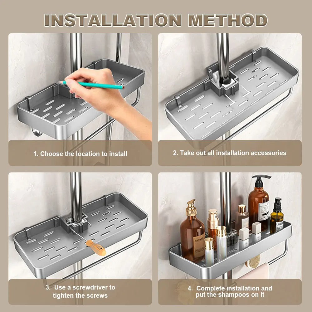 LoungeYard | Aluminum Shower Shelf Without Drilling | Practical Shower Tray — product view 6