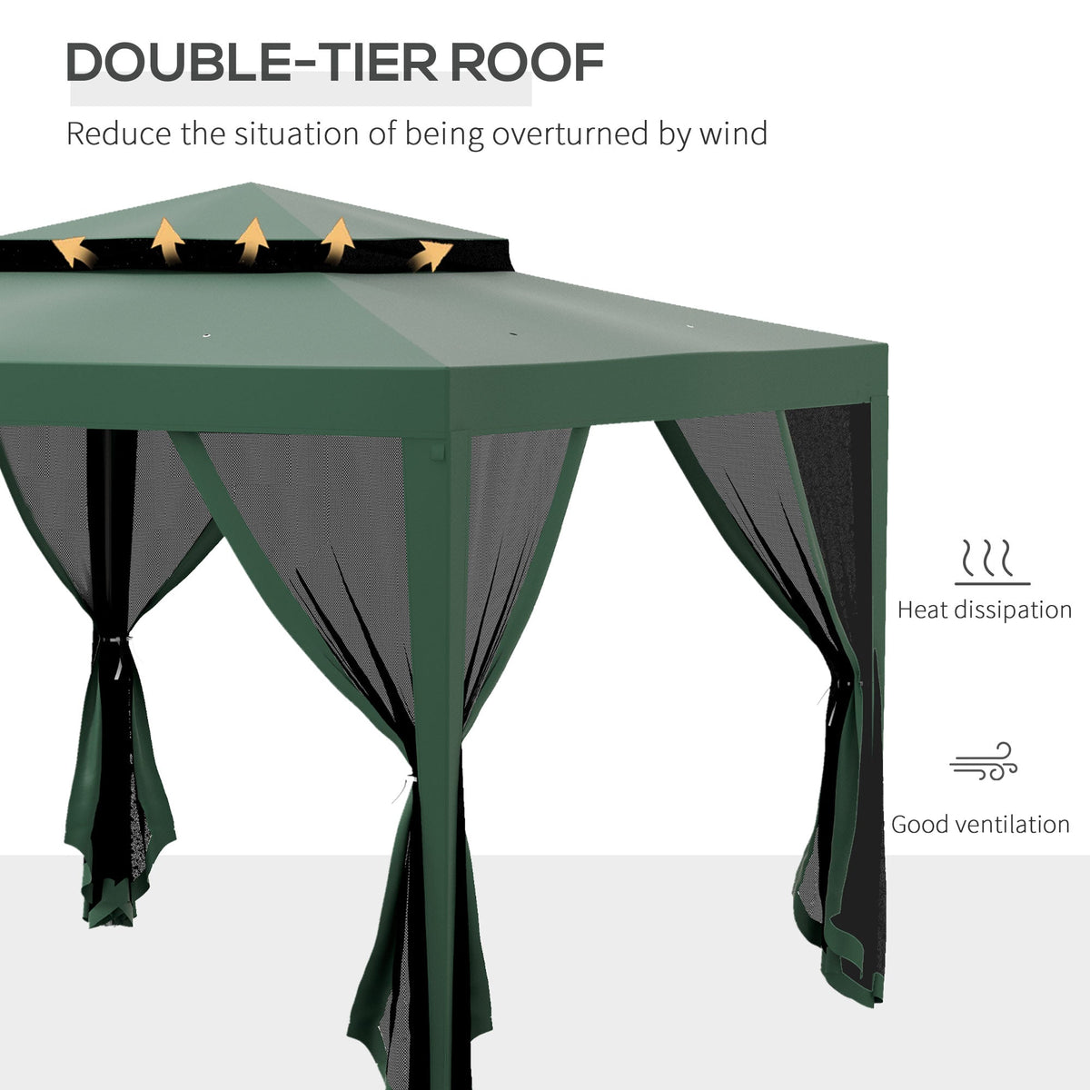 10' x 10' Canopy Tent with Mesh Netting and Double Tier Roof, Green — product view 6