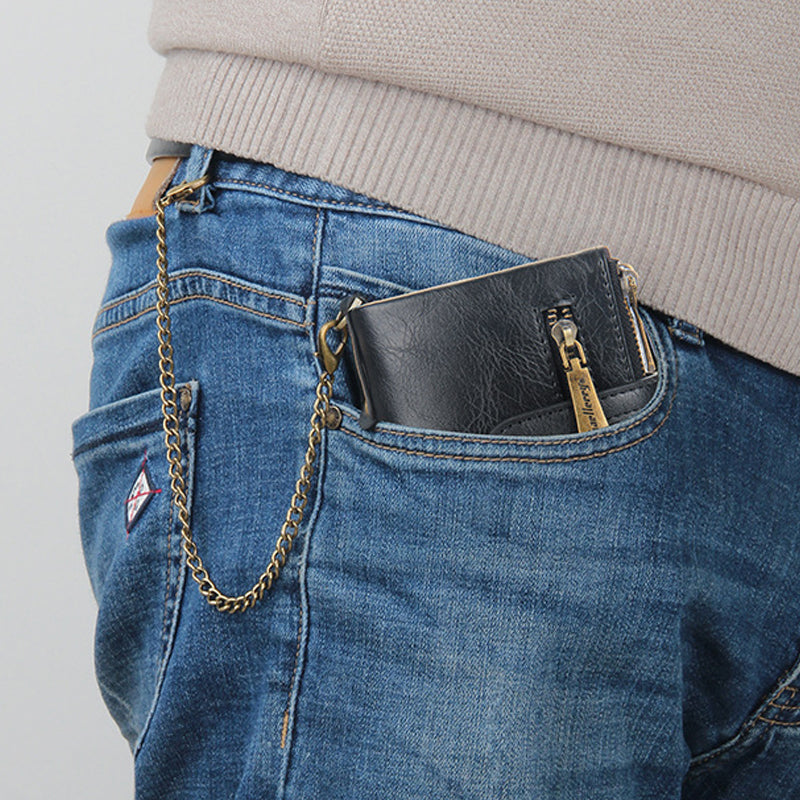 LoungeYard | Men's RFID Wallet with Chain, Retro Bifold Card Holder Wallet — product view 3