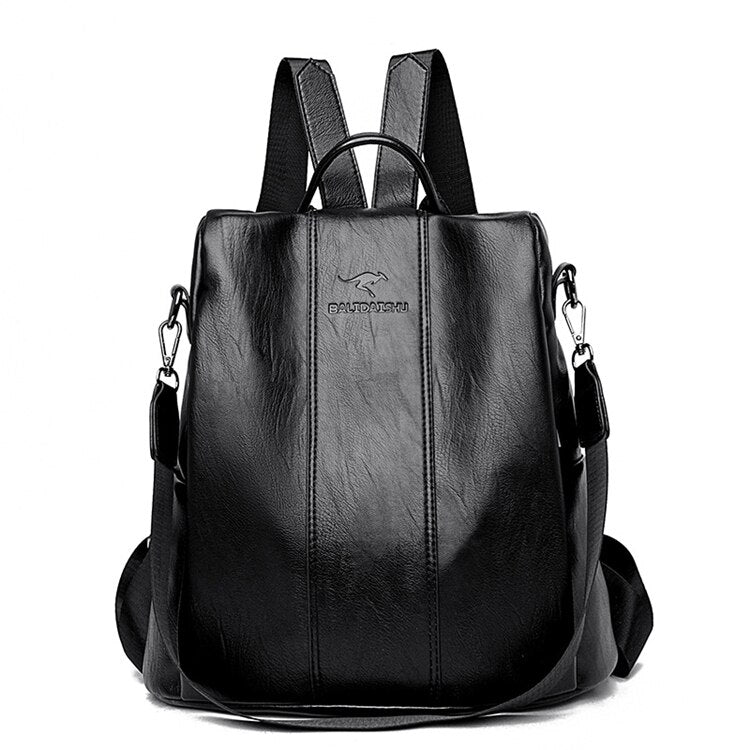 Theft-proof leather backpack for women in vintage style LoungeYard — product view 1