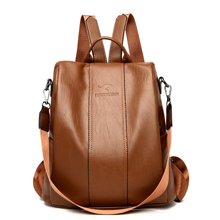 Theft-proof leather backpack for women in vintage style LoungeYard — product view 5