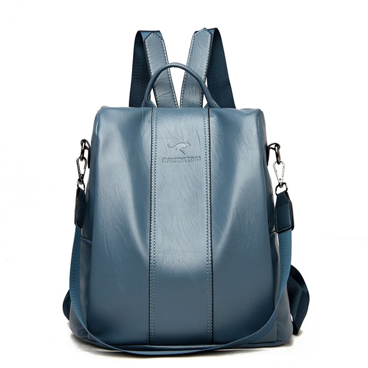 Theft-proof leather backpack for women in vintage style LoungeYard — product view 6
