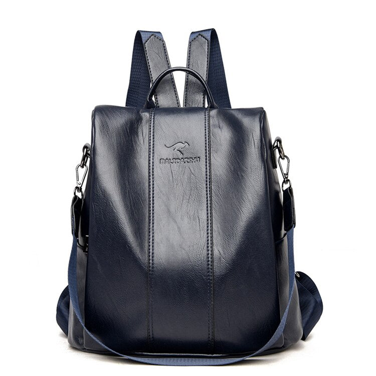 Theft-proof leather backpack for women in vintage style LoungeYard — product view 2