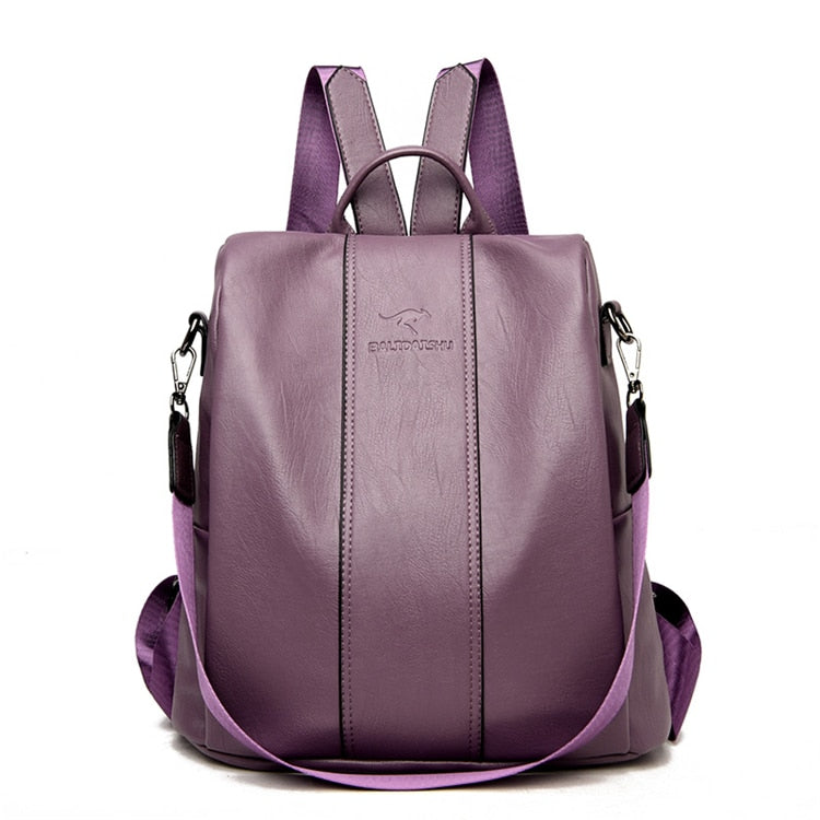 Theft-proof leather backpack for women in vintage style LoungeYard — product view 4