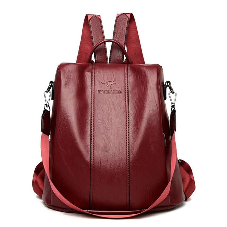 Theft-proof leather backpack for women in vintage style LoungeYard — product view 3