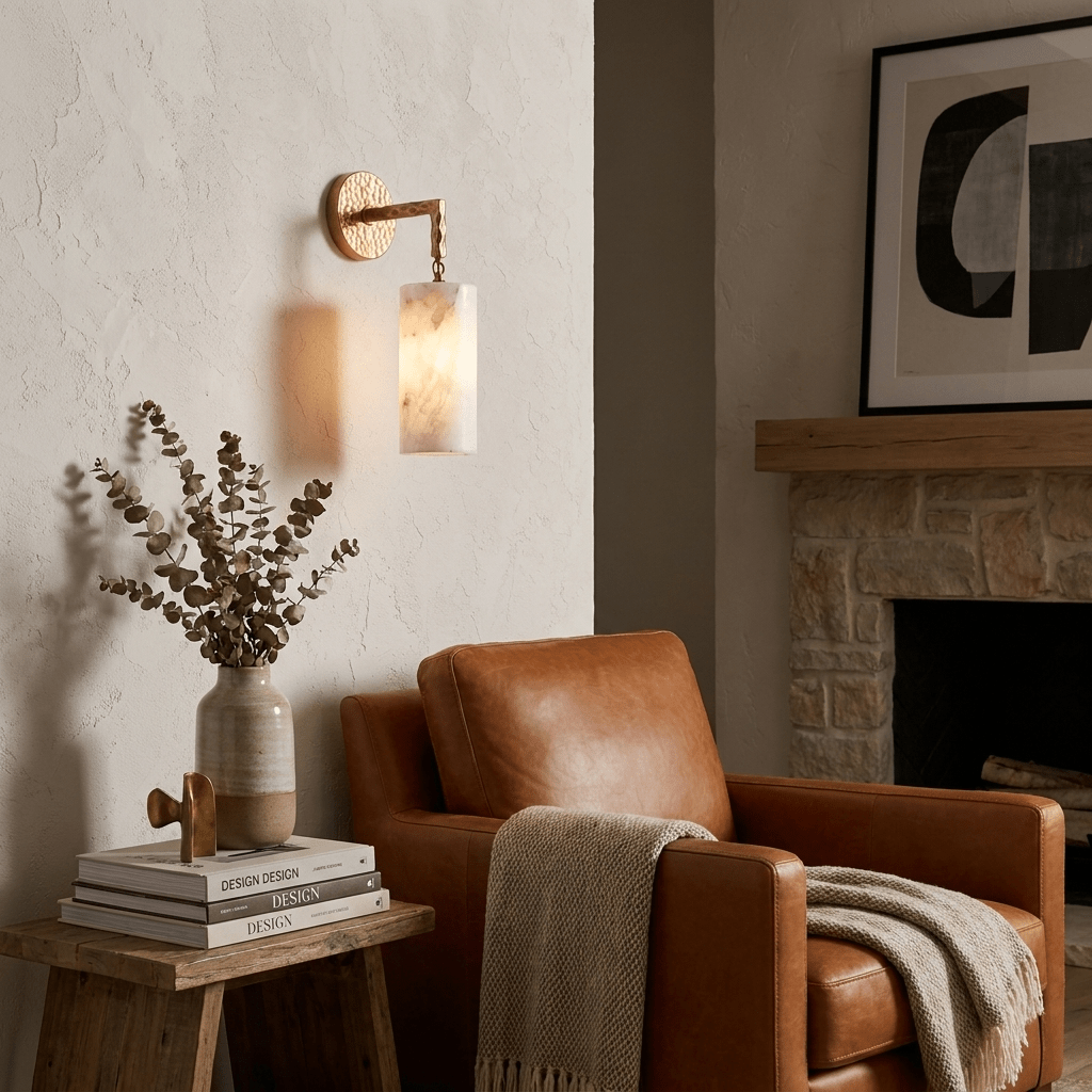 Anvil Hammered Alabaster Wall Sconce — product view 7