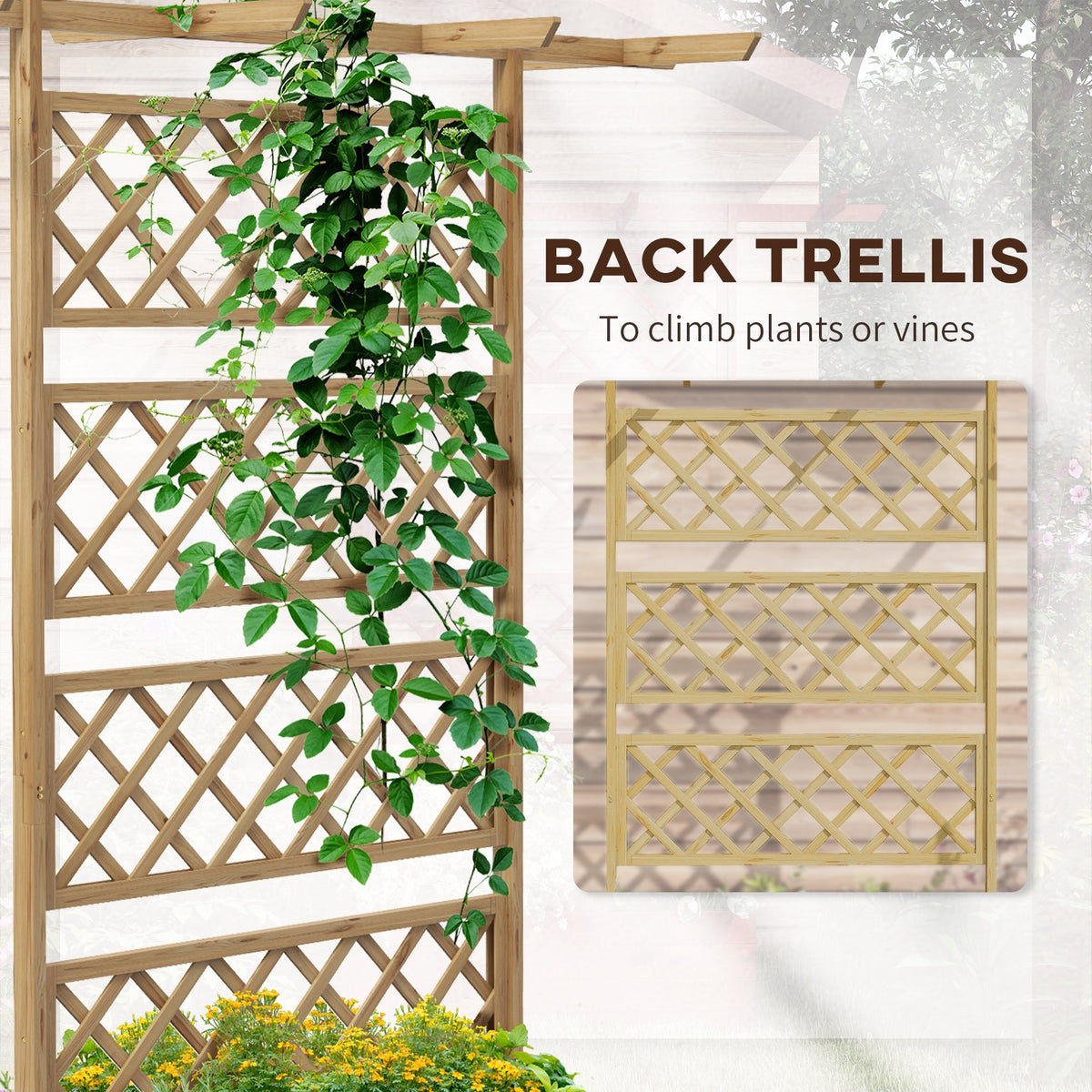 Wood Raised Garden Bed with Trellis, Roof and Privacy Screen, Natural — product view 6