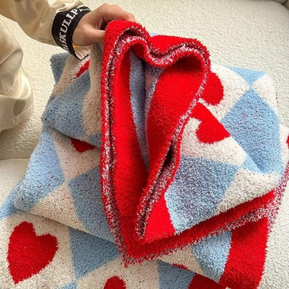 LoungeYard | Argyle Scarlet Heart Soft Blanket — product view 6