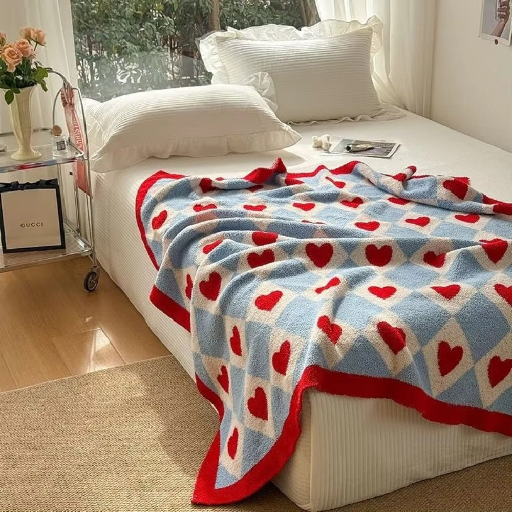 LoungeYard | Argyle Scarlet Heart Soft Blanket — product view 3