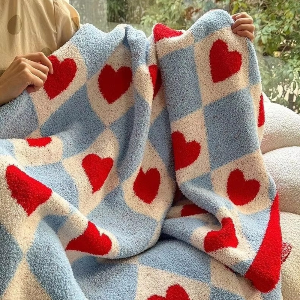 LoungeYard | Argyle Scarlet Heart Soft Blanket — product view 2