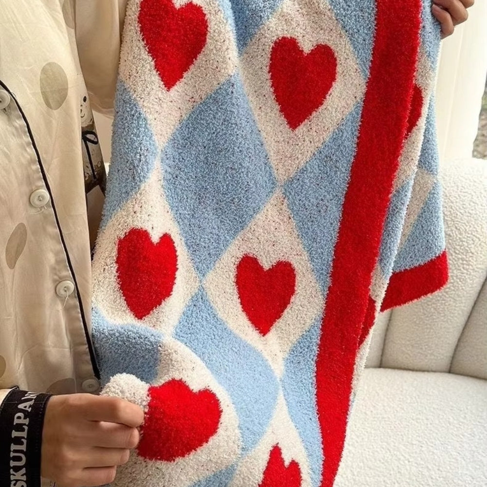 LoungeYard | Argyle Scarlet Heart Soft Blanket — product view 7