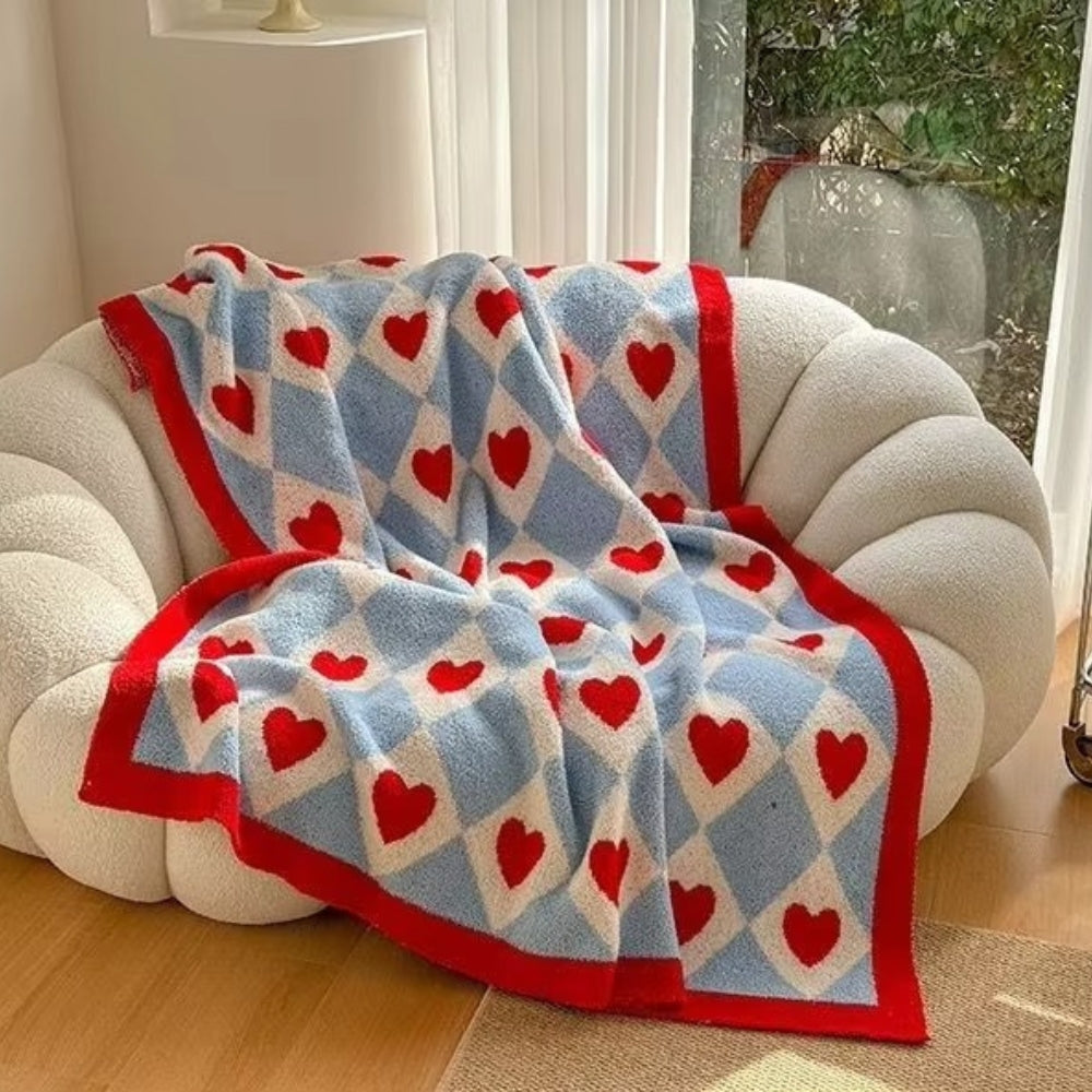 LoungeYard | Argyle Scarlet Heart Soft Blanket — product view 1