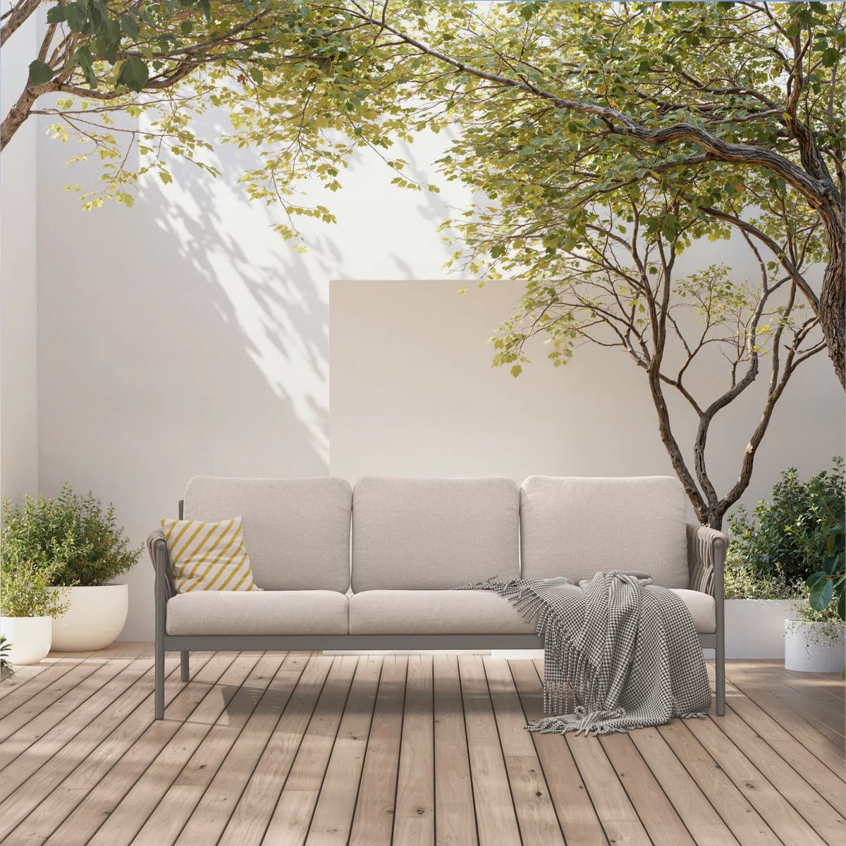 LOUNGE YARD 3-Seat Conversation Sofa, Outdoor Patio Couch with Jumbo Rope and Thick Cushions — product view 2