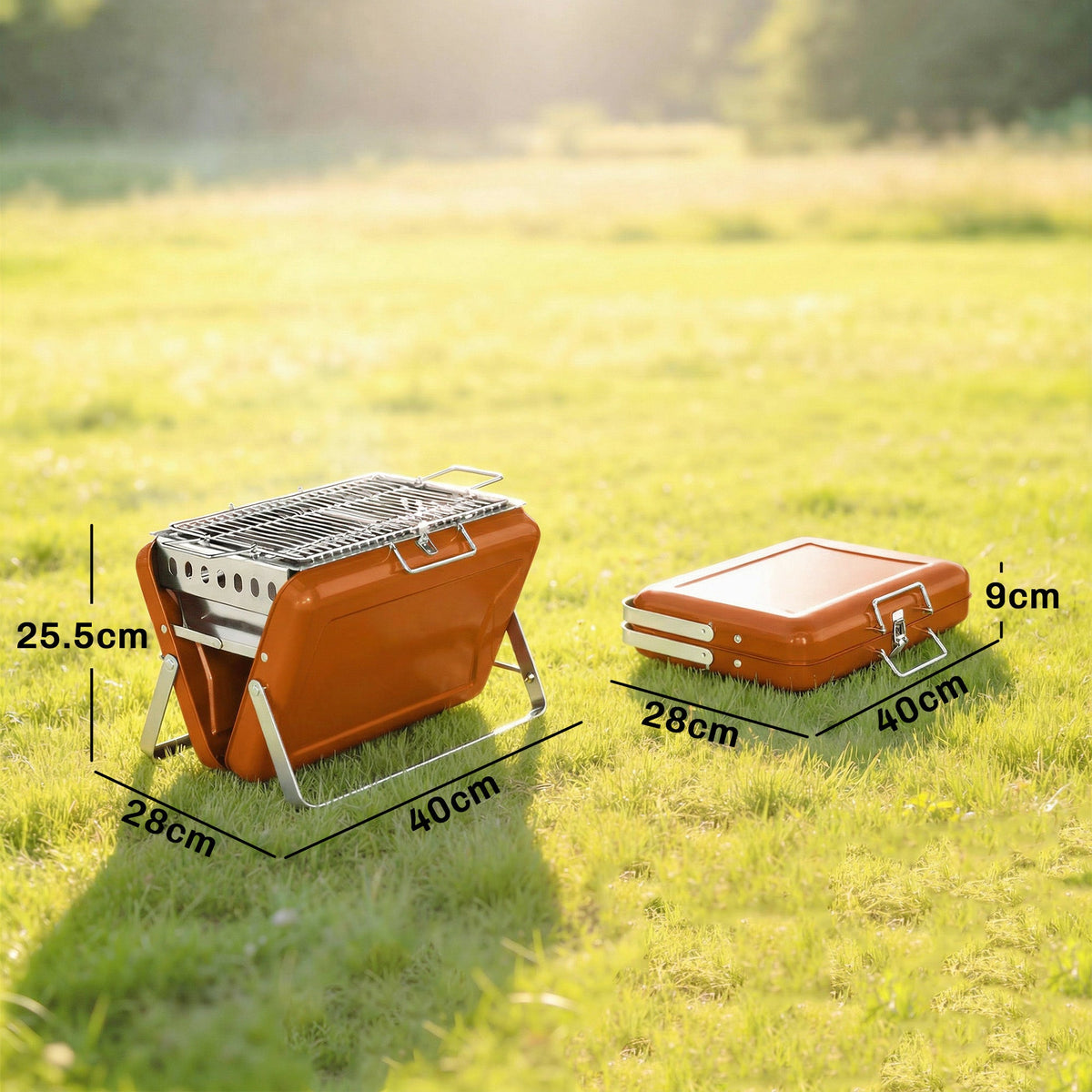 Folding Portable Charcoal BBQ Grill with Handle and Foldable Legs, Orange — product view 5