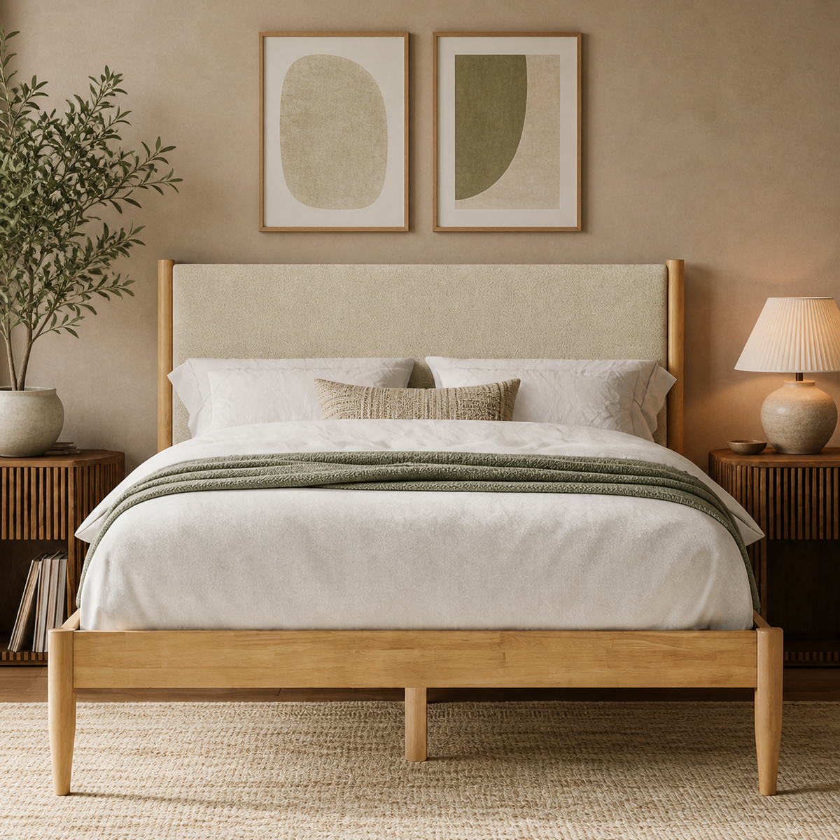 Grevane Scalpay Solid Wood Boucle Bed — product view 1