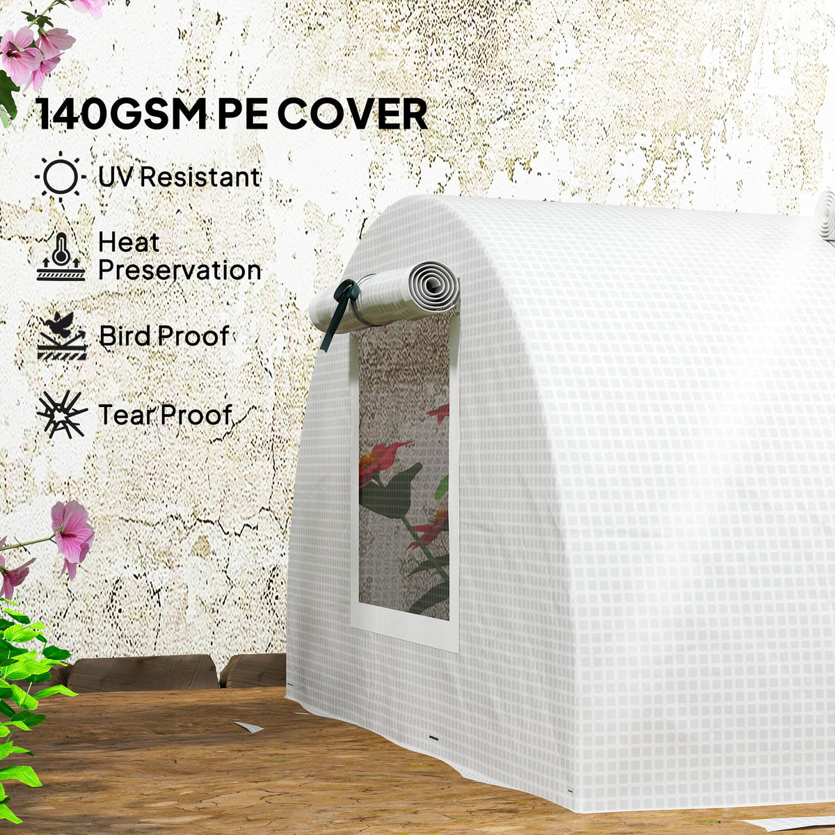 10' x 3' x 2' Portable Mini Greenhouse with 5 Mesh Windows, White — product view 6