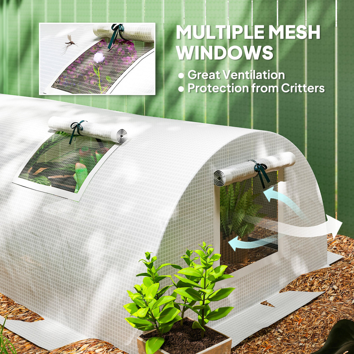 10' x 3' x 2' Portable Mini Greenhouse with 5 Mesh Windows, White — product view 7