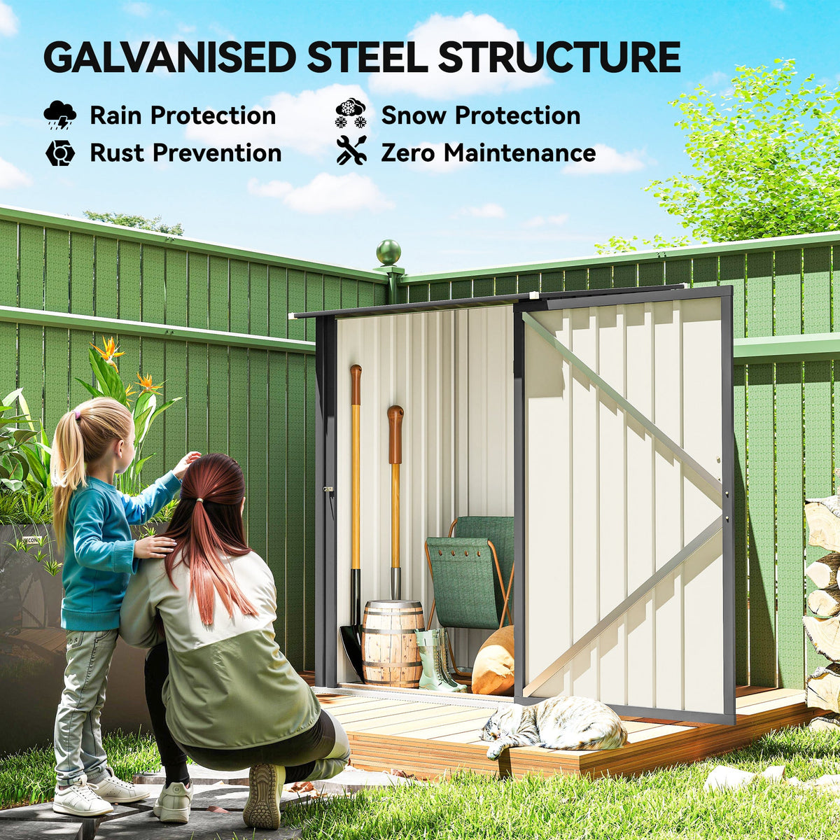 Lean-to Steel Garden Shed 3.3ft x 3.4ft with Lockable Door for Patio or Garden Storage, Dark Grey — product view 6