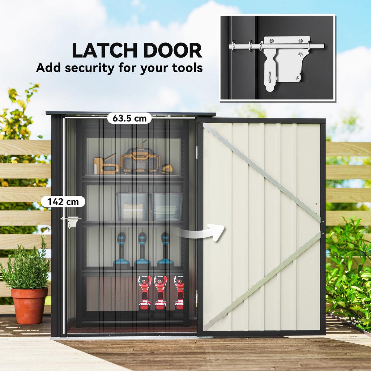 Lean-to Steel Garden Shed 3.3ft x 3.4ft with Lockable Door for Patio or Garden Storage, Dark Grey — product view 7