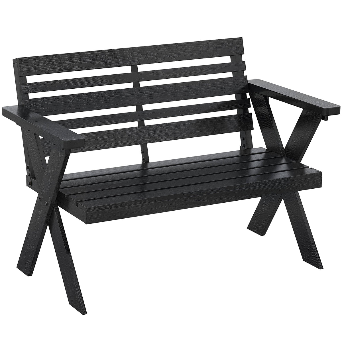 2 Seater Wooden Garden Bench with X-Frame Legs, Black — product view 1