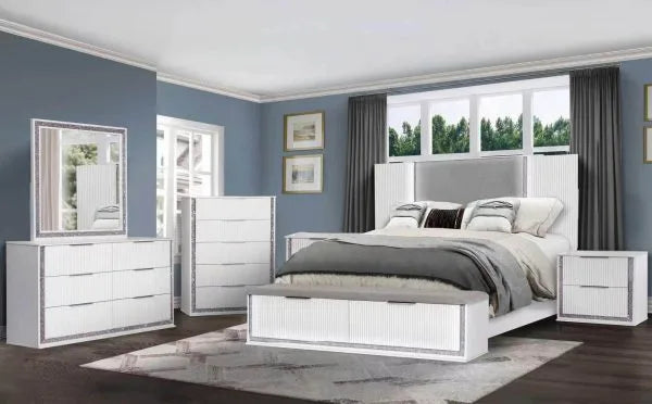 Best Quality Hayward White Finish Wood Modern Queen Bedroom Set with LED Lighting – B870-4PC — product view 1