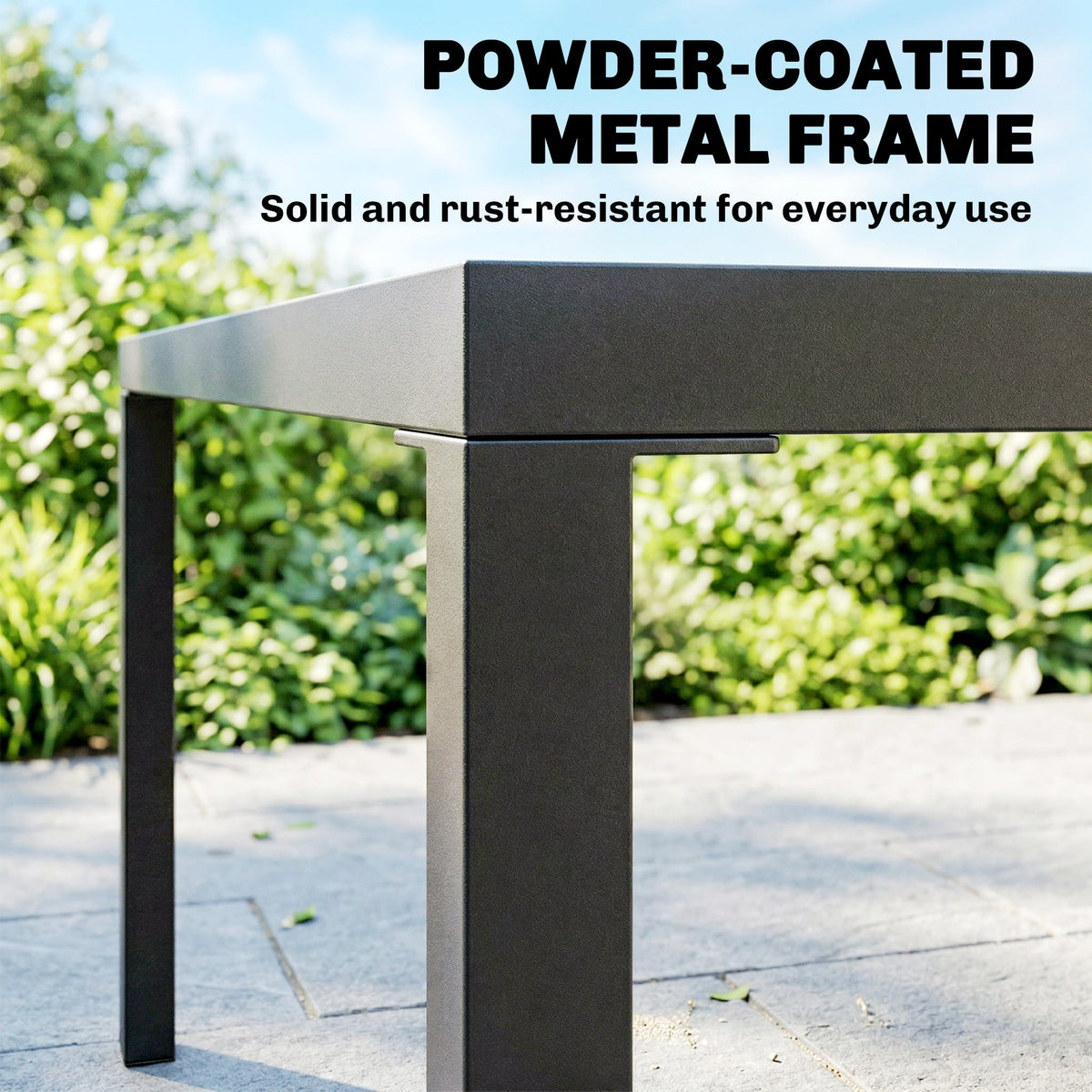 5-Piece Garden Dining Set, Square HDPE Table and Armrest Chairs for 4, Black — product view 7