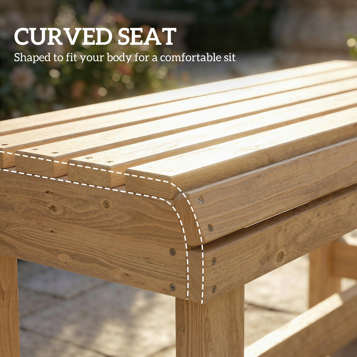 2 Seater Wooden Garden Bench with Curved Slatted Seat, Natural — product view 7