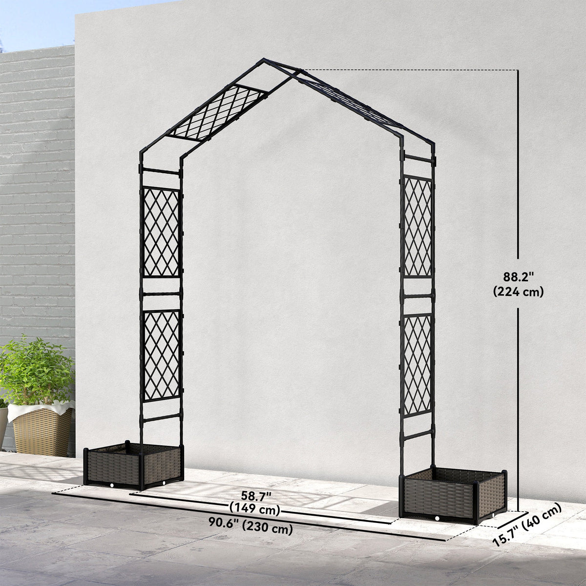 7.3ft Garden Arch with 2 Planter Boxes for Climbing Plants, Black — product view 5