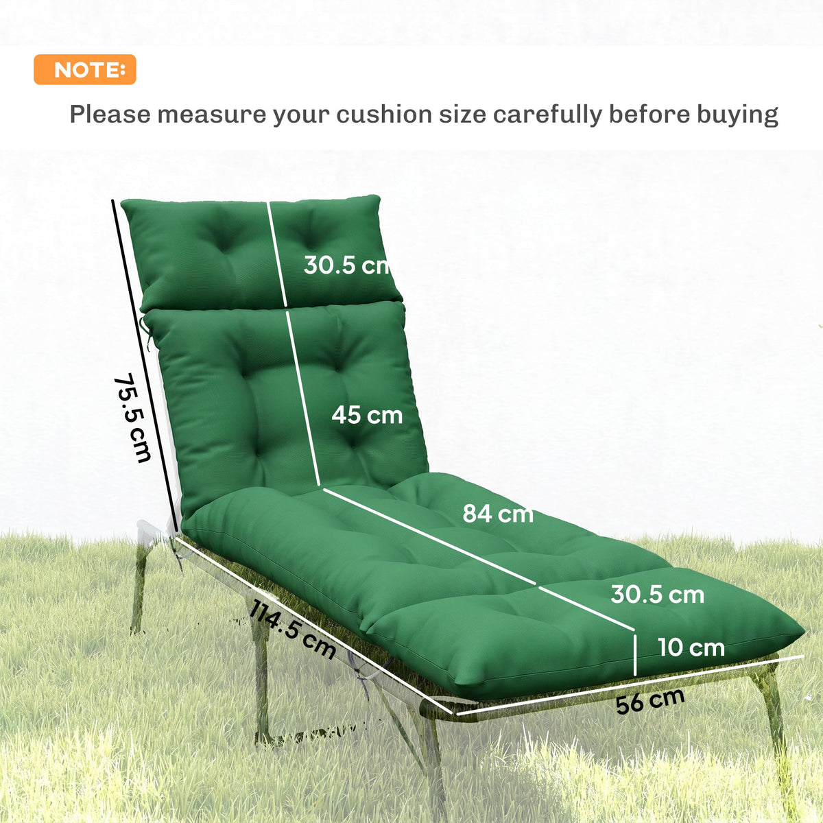 190 x 56 x 10cm Sun Lounger Cushions Set of 2, 220gsm UPF20+ Fabric with 6 Ties, Green — product view 5