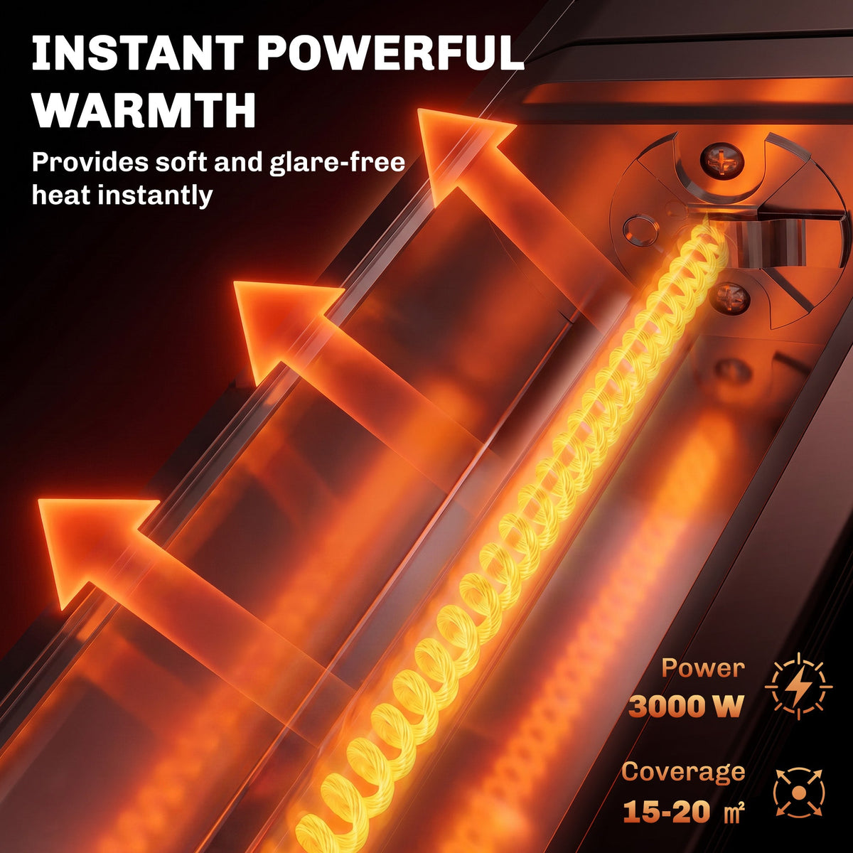 3000 W Electric Infrared Patio Heater, Wall-Mounted with 9 Heat Settings, Black — product view 6