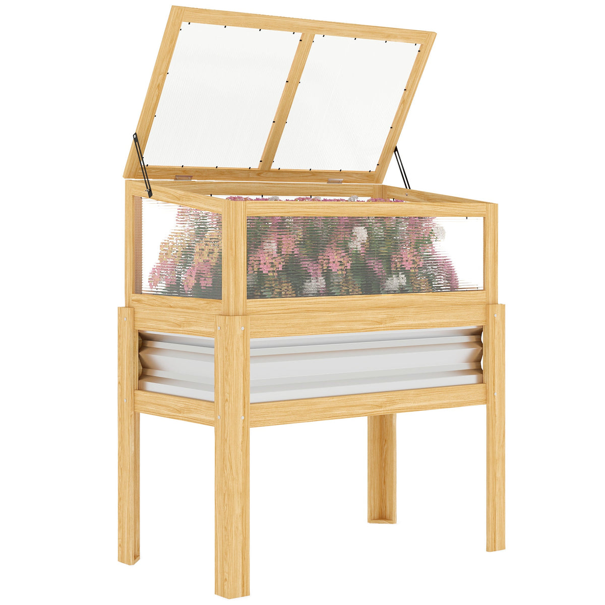 Raised Garden Bed with Detachable Greenhouse Top and Legs, Natural — product view 1