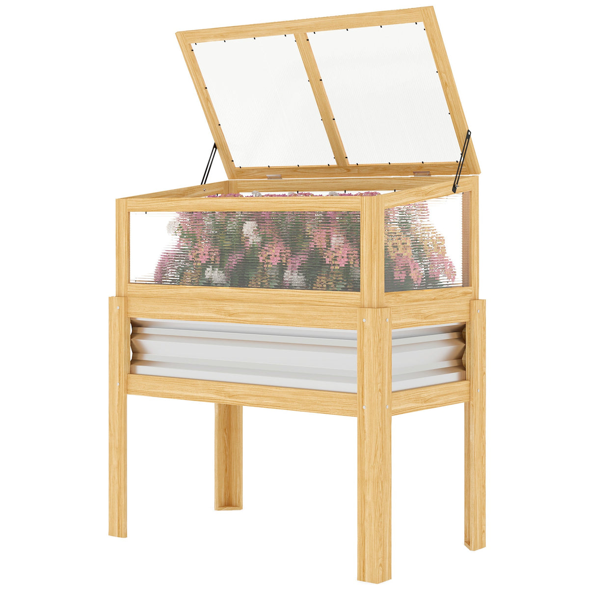 Raised Garden Bed with Detachable Greenhouse Top and Legs, Natural — product view 2