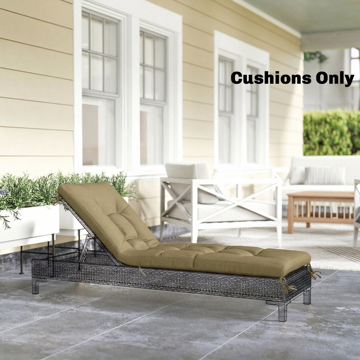 Memory Foam Sun Lounger Cushion with Ties, 190 x 60 cm, Sand — product view 4