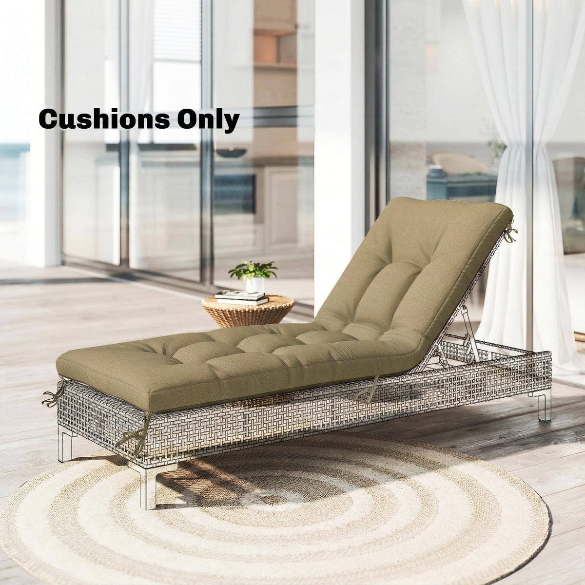 Memory Foam Sun Lounger Cushion with Ties, 190 x 60 cm, Sand — product view 3