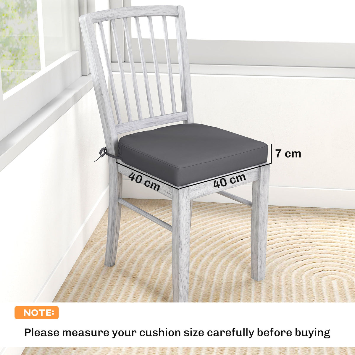 Set of 2 Outdoor Chair Seat Cushions, 40 x 40 cm, Dark Grey — product view 5