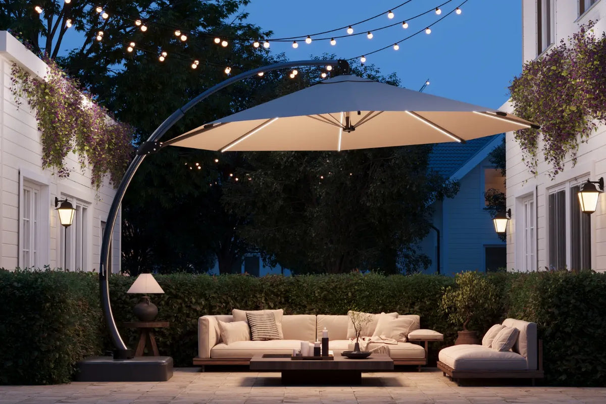 Lighted Cantilever Umbrella with Base — product view 3