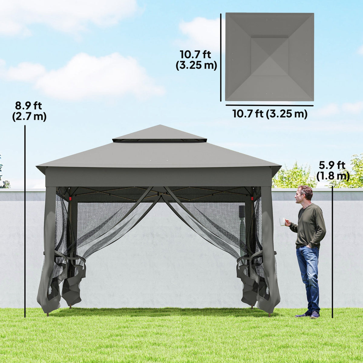 11' x 11' Pop-Up Canopy with 2-Tier Soft Top and Zipper Netting, Dark Grey — product view 5